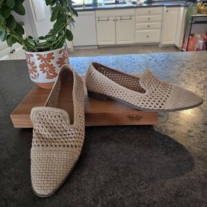 Joie Genuine Leather Woven Waffle Tan Loafers Almond Toe Flats Shoes